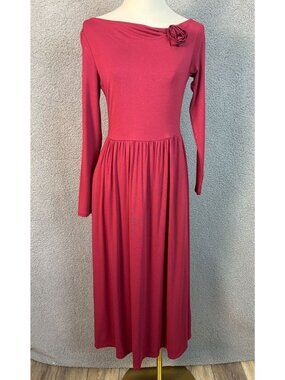 Zesica Women's Long Sleeve Midi Dress Flower Accent Red Size Small New With Tags